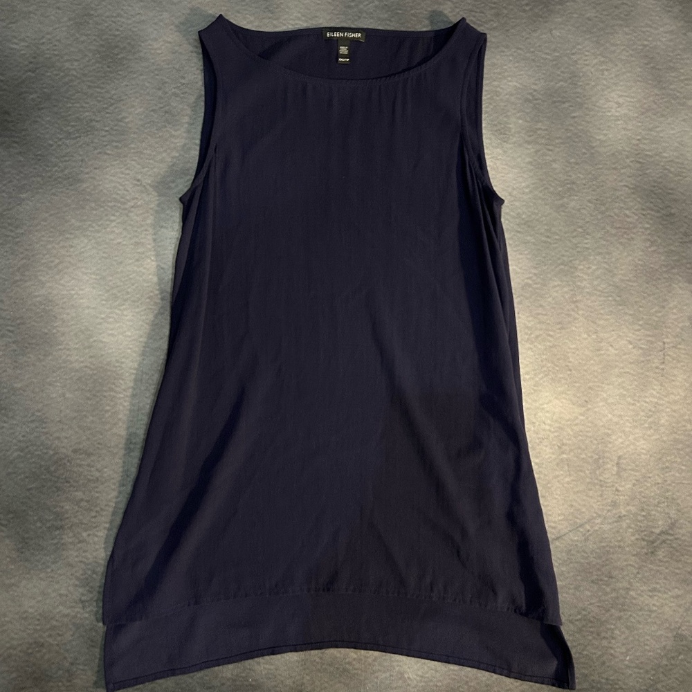Eileen Fisher 100% Silk Dark Navy Classic Simple Flowy Tank XXS